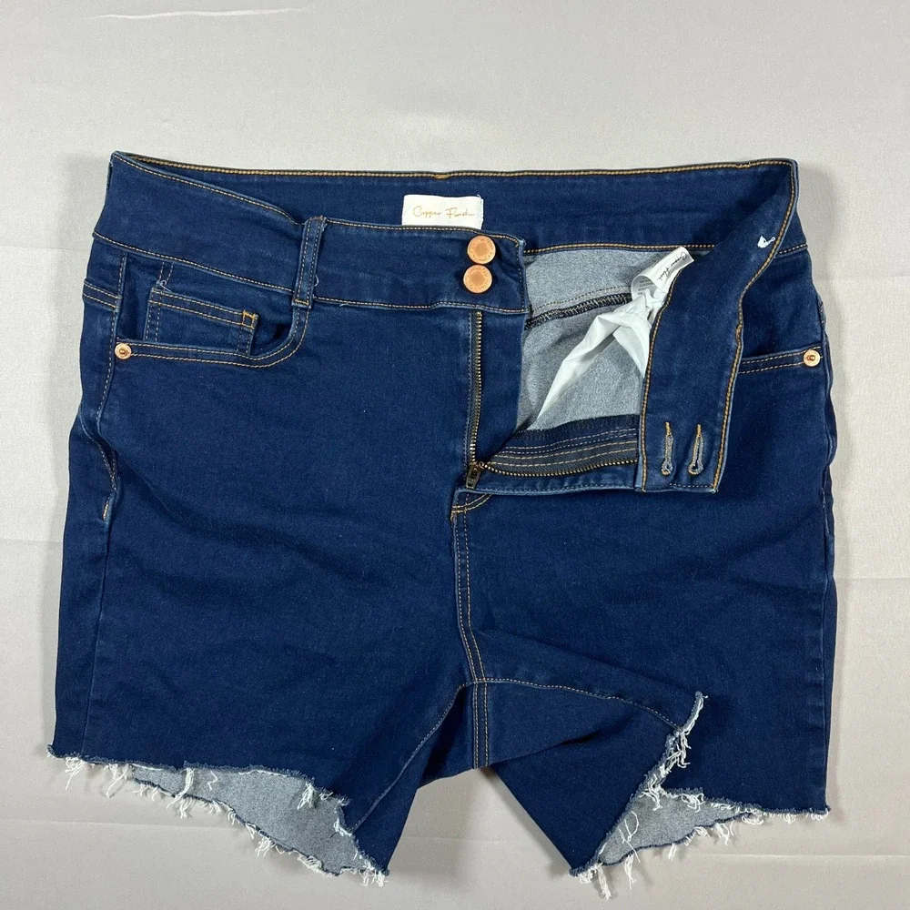 Copper Flash Denim Cut Off Shorts Womens 16W Blue Denim Cotton Dark Wash Raw Hem